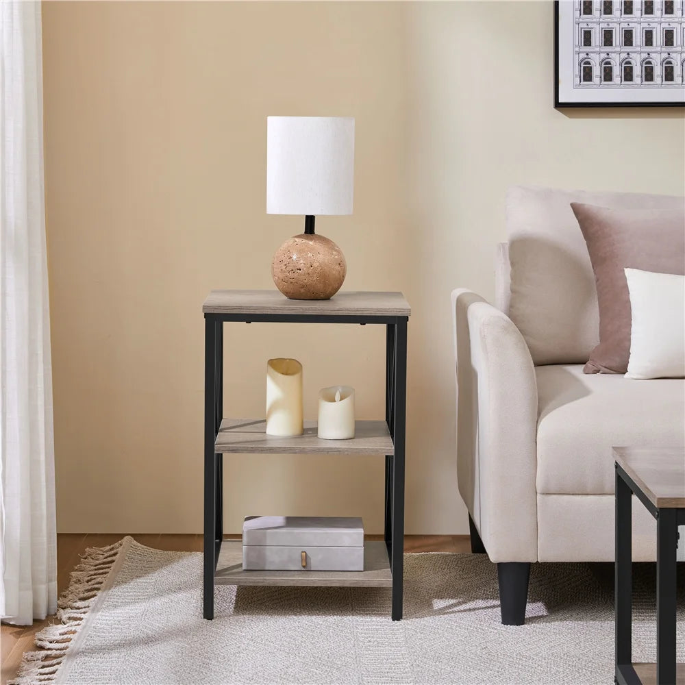 Three-Tier X-Frame Side Table in Gray for Living Room