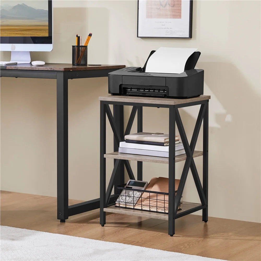 Three-Tier X-Frame Side Table in Gray for Living Room