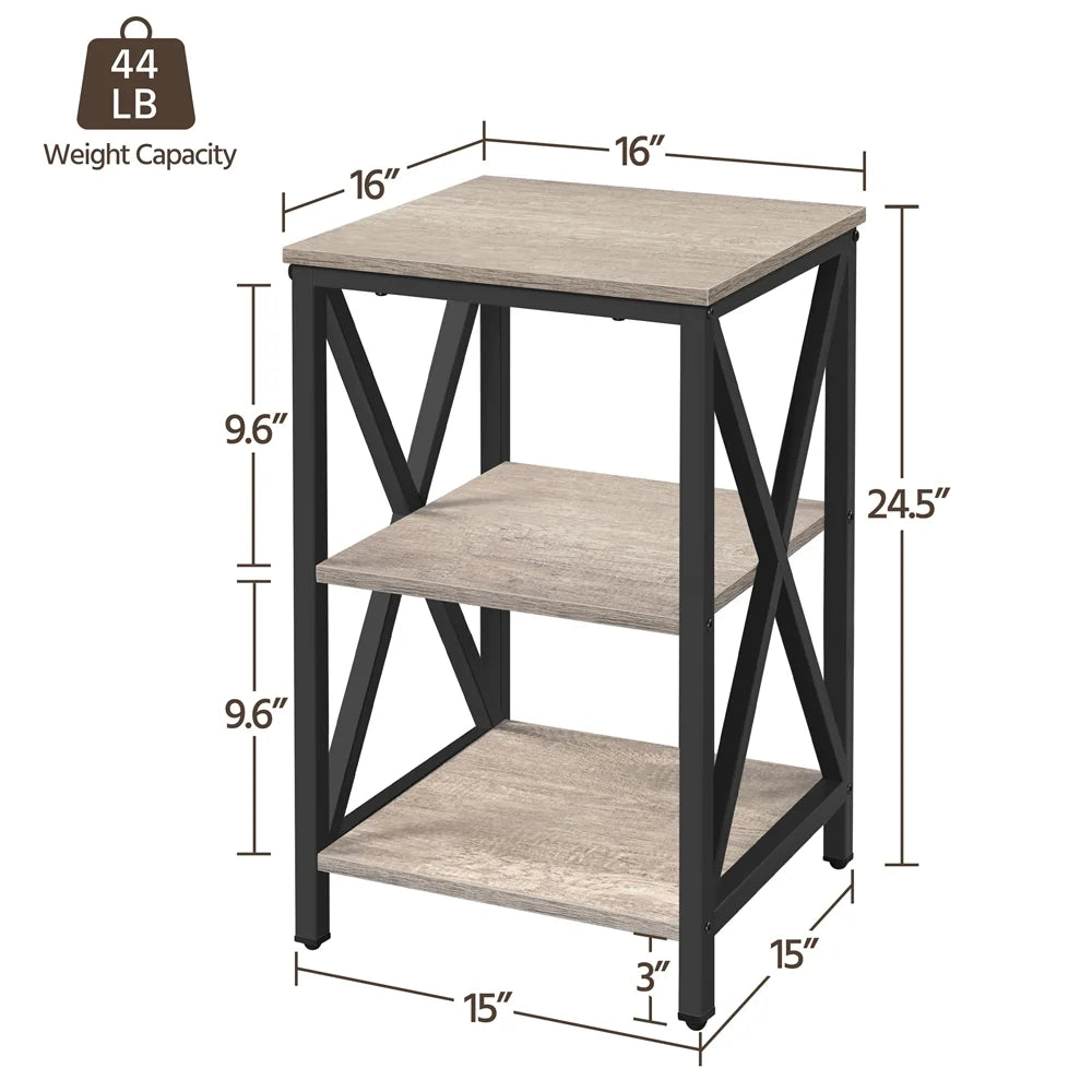 Three-Tier X-Frame Side Table in Gray for Living Room